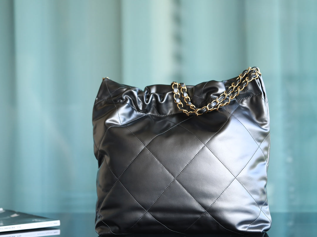 [Luxe]0528 Handbag Shiny Calfskin & Gold-Tone Metal metal gray