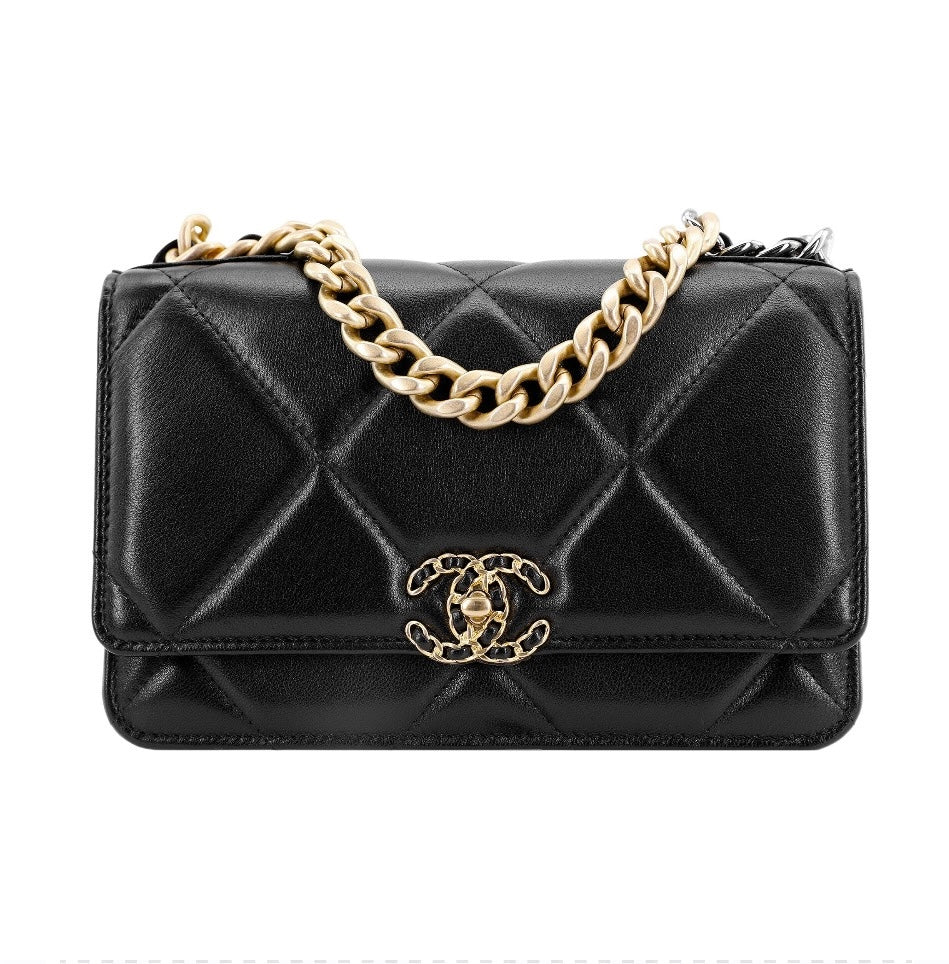 [Luxe]0528 Wallet on Chain WOC black Lambskin