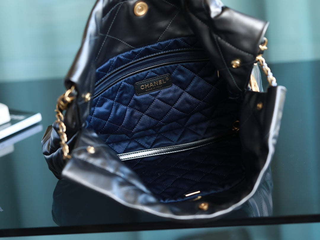 [Luxe]0528 Handbag Shiny Calfskin & Gold-Tone Metal metal gray