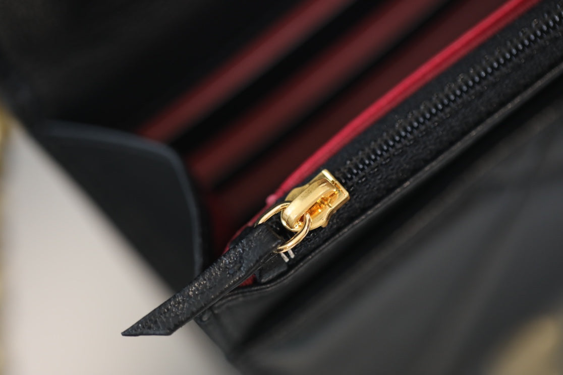 [Luxe]0528 Wallet on Chain WOC black Lambskin