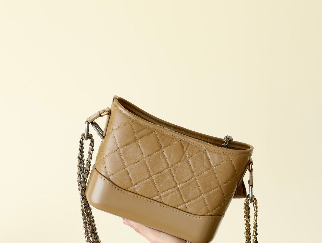 [Luxe]0528 Gabrielle Hobo Quilted Aged Calfskin Small apricot