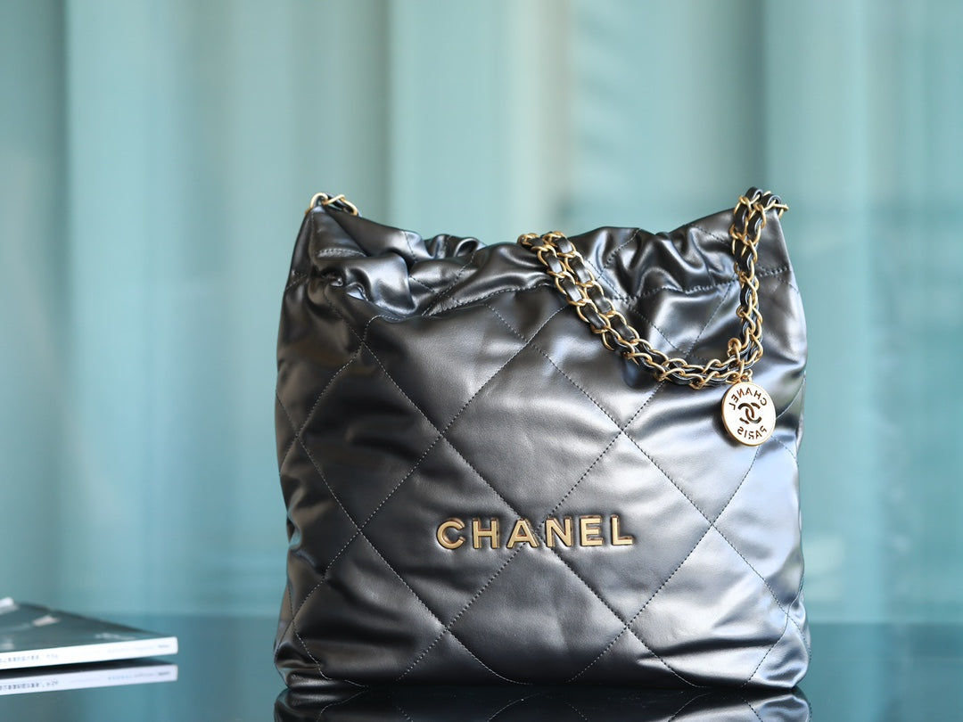 [Luxe]0528 Handbag Shiny Calfskin & Gold-Tone Metal metal gray