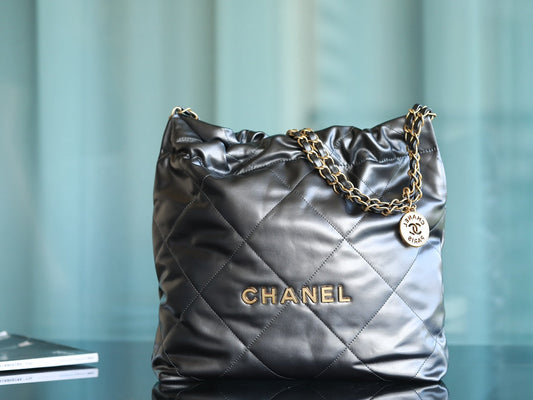 [Luxe]0528 Handbag Shiny Calfskin & Gold-Tone Metal metal gray