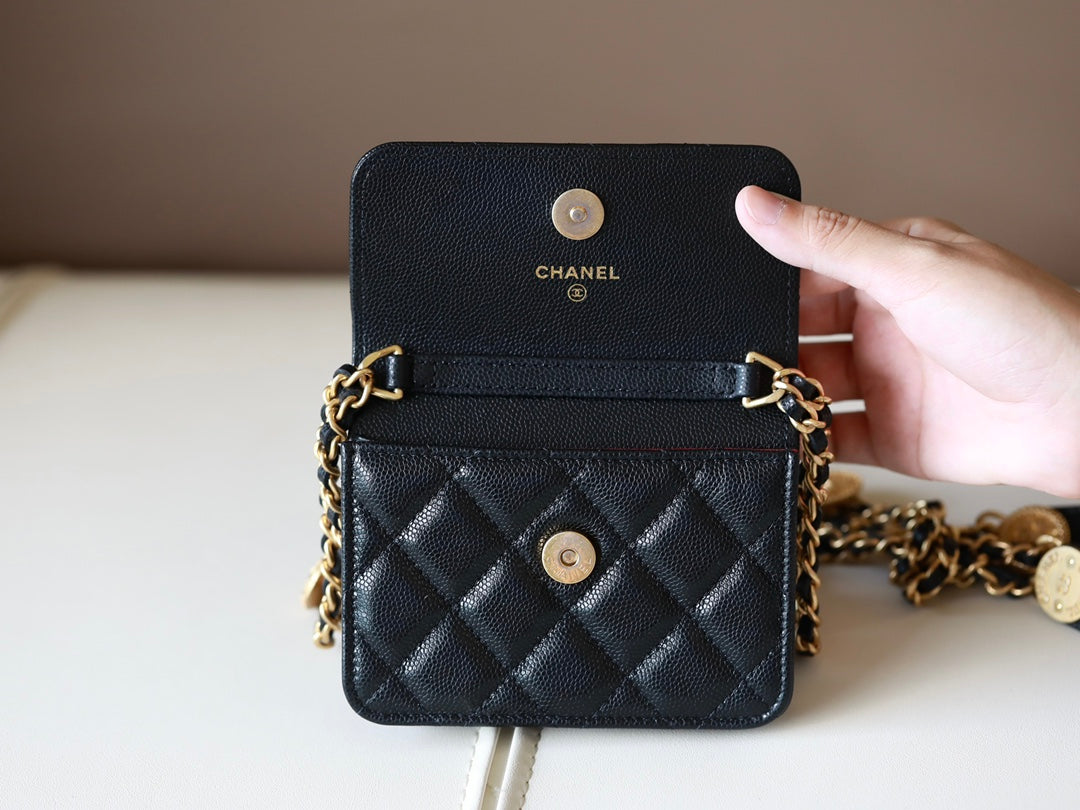 [Luxe]0528 Pending Belt Clutch on Chain in Black Lambskin AGHW