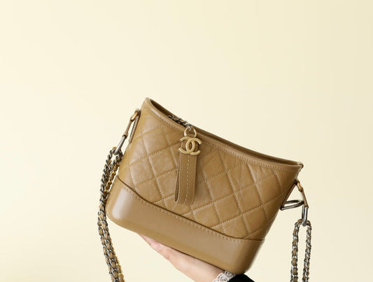 [Luxe]0528 Gabrielle Hobo Quilted Aged Calfskin Small apricot